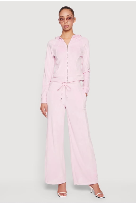 Women's Mid Rise Velour Wide Leg Sweatpants