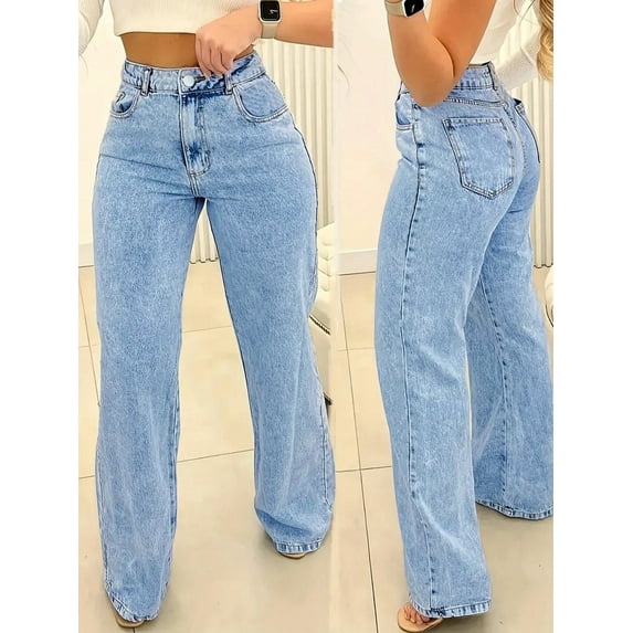 Women’s Mid Rise Wide Leg Denim Jeans Vintage Washed Leg Lengthening Figure Flattering Perfect for Y2K Streetwear Casual Days