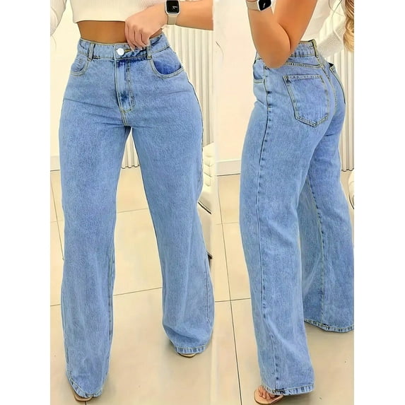 Women’s Mid Rise Wide Leg Denim Jeans Vintage Washed Leg Lengthening Figure Flattering Perfect for Y2K Streetwear Casual Days