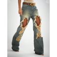 thumbnail image 1 of Women's Mid Rise Wide Leg Jeans Extreme Distressed Vintage Washed Denim Pants Y2K Retro Streetwear, 1 of 6