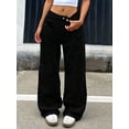 thumbnail image 1 of Women's Mid Rise Wide Leg Light Blue Patchwork Cargo Jeans Casual Streetwear Denim Pants, 1 of 8