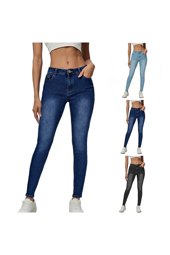 Women's Mid-Stretch Cropped Denim Jeans, Slim Fit with Tummy Control, Mid-Rise Waist, Curvy Flattering Design for Casual Daily Wear, Work, Weekend Errands, Cropped Hem | TruBelle,Dark Blue L