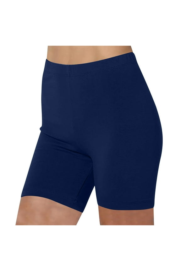 Women's Mid Thigh Stretch Cotton Span High Waist Active Basic Short Leggings