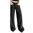thumbnail image 1 of Women's Mid Waist Cargo Jeans - Stretch Wide Leg Denim Pants with Pockets - Lightweight Fabric, Easy Styling with Crop Tops/Blouses, 1 of 8