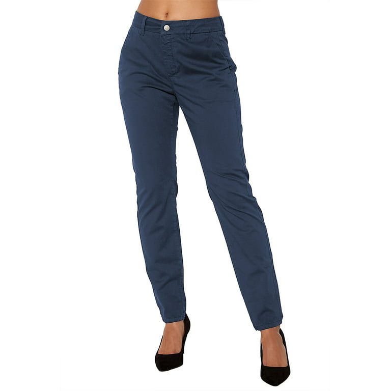 Women's Mid Waist Comfort Fit Stretch Twill Chino Pants Cotton Casual Work  Pants Solid Color