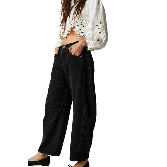 Women's Mid Waist Crop Straight Leg Jeans Solid Stitch Detail Casual Fashion Trendy Denim Pants Without Belt