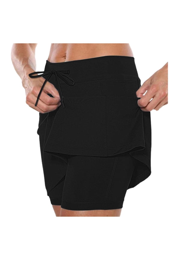 Women's Mid Waist Drawstring Pocket Sports Skirt Pants - 2 Piece Set, Breathable Fabric for Workout/Casual Outings