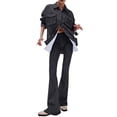 thumbnail image 1 of Women's Mid Waist Flared Jeans, High Rise Retro Vintage Distressed Bootcut Denim Pants, Stretch Elastic Waist Skinny Fit Casual Streetwear Jeans for Daily Wear Black L, 1 of 7