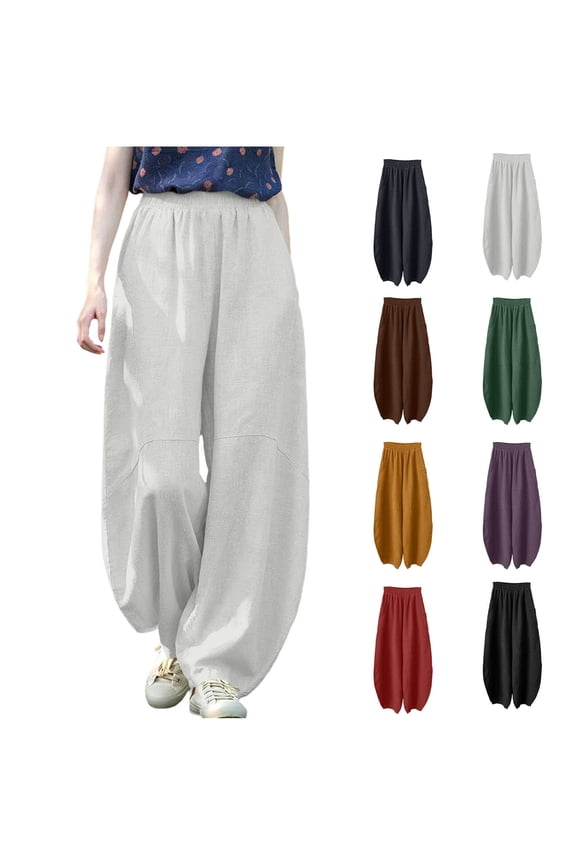Women's Mid Waist Loose Straight Long Pants, Cotton Blend Casual Yoga Dress Pants for Work Office Travel Lounging, Flowy Slacks with Side Pockets, 2024 Spring Summer | TruBelle,Black M