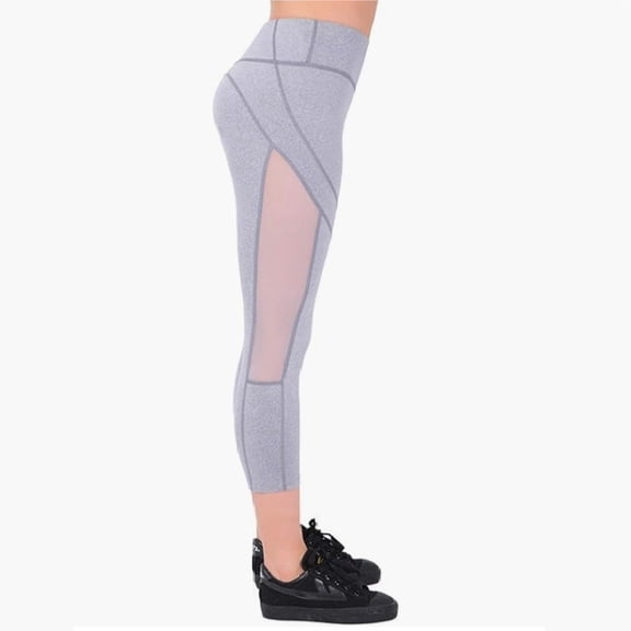 Women's Mid Waist Side Mesh Dry Fit Workout Capri Leggings with Inner Pocket