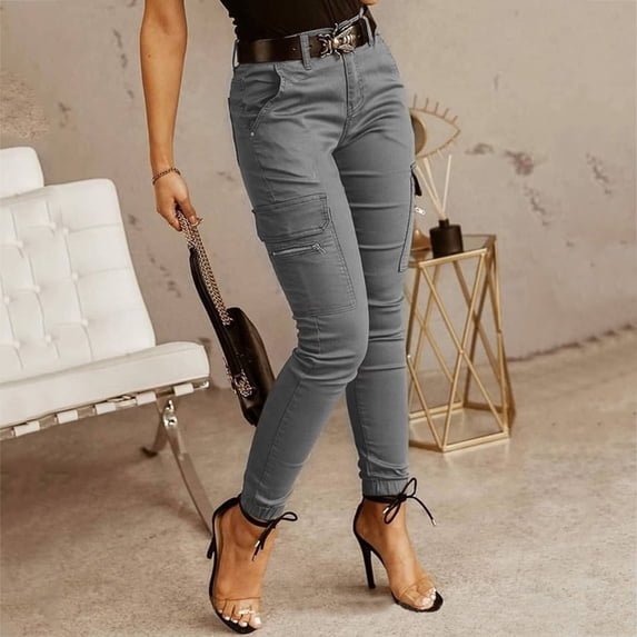 Women's Mid Waist Skinny Joggers Flap Pocket Motorcycle Western Cargo Pants Slim Fit Butt Lifting Tummy Stretch Jeans Cargo Pants for Women Slim Fit Multi-Pocket Jogger Hiking Pants with Pockets M