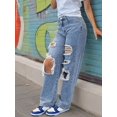 thumbnail image 1 of Women’s Mid Waisted Extreme Ripped Baggy Jeans Light Wash Denim 90s Retro Streetwear Style, 1 of 6