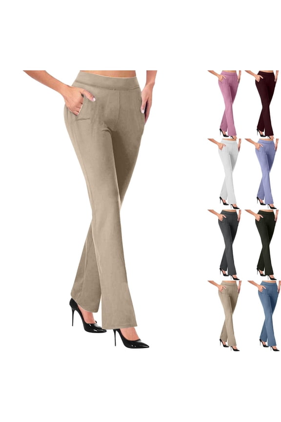 Women's Mid Waisted Stretch Slim Leg Work Pants For Office, Tummy Control Casual Trousers With Comfortable Polyester Blend | TruBelle,Pink M