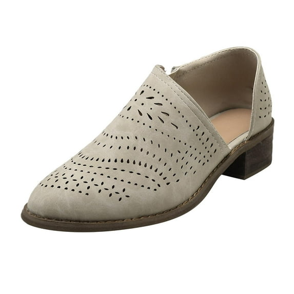 Women's Mid-heel Hollow Pointed Toe Ladies Casual Shoes With Zipper