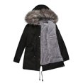 thumbnail image 1 of Women's Mid-length Hooded Winter Warm Fleece Lined Cotton Padded Parka Coat, Black, Size S, 1 of 4