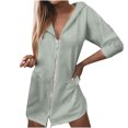 thumbnail image 1 of Women's Mid-length Zip Up Jacket Lighweight Hoodie Solid Zipper Long Sleeve Coat Hooded Sweatshirt Dress, 1 of 5