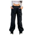 thumbnail image 1 of ZQUUVOU Women's Mid-waist cargo jean casual pants Pocket pants A-Black, 1 of 7