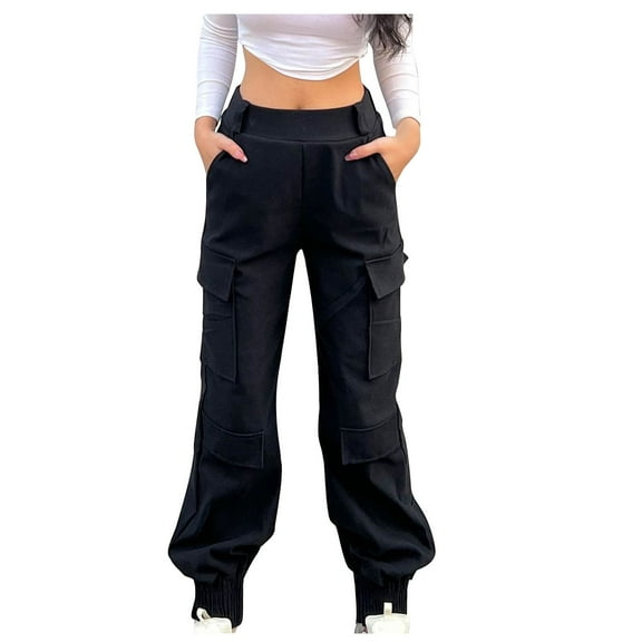 ZQUUVOU Women's Mid-Waist Cargo Jean Casual Pants Pocket Pants A-Black