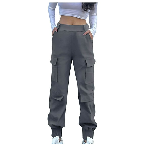 ZQUUVOU Women's Mid-waist cargo jean casual pants Pocket pants A-Gray