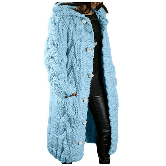 Women's Mid-weight Thicken Long Sleeve Button Down Casual Knitted Jacket Plus Size Hooded Cardigan Sweaters Outerwear Only Sold and shipped by Fanxing