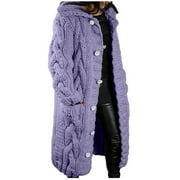 Women's Mid-weight Thicken Long Sleeve Button Down Casual Knitted Jacket Plus Size Hooded Cardigan Sweaters Outerwear Only Sold and shipped by Fanxing