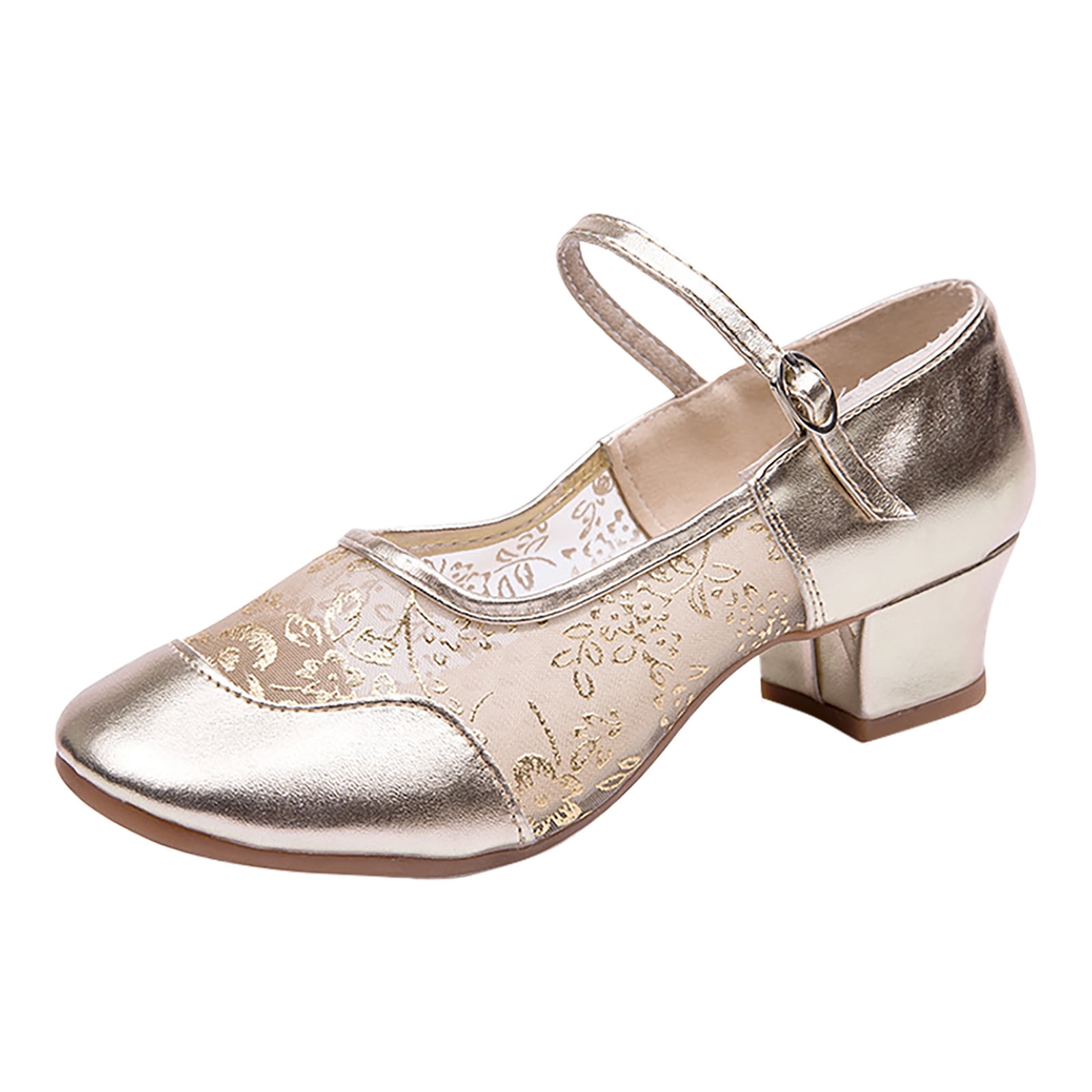 Women's Middle Heel Mesh Buckle Latin Dance Shoes Single Shoe Dance