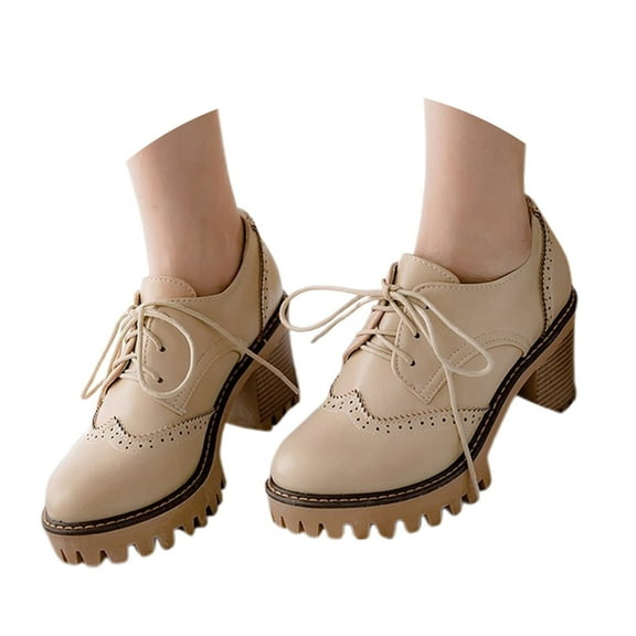 Women's Middle Heels Heel Shoes Breathable Casual Walking Comfort Lace Up Mid Heel Dress for Daily Leisure and