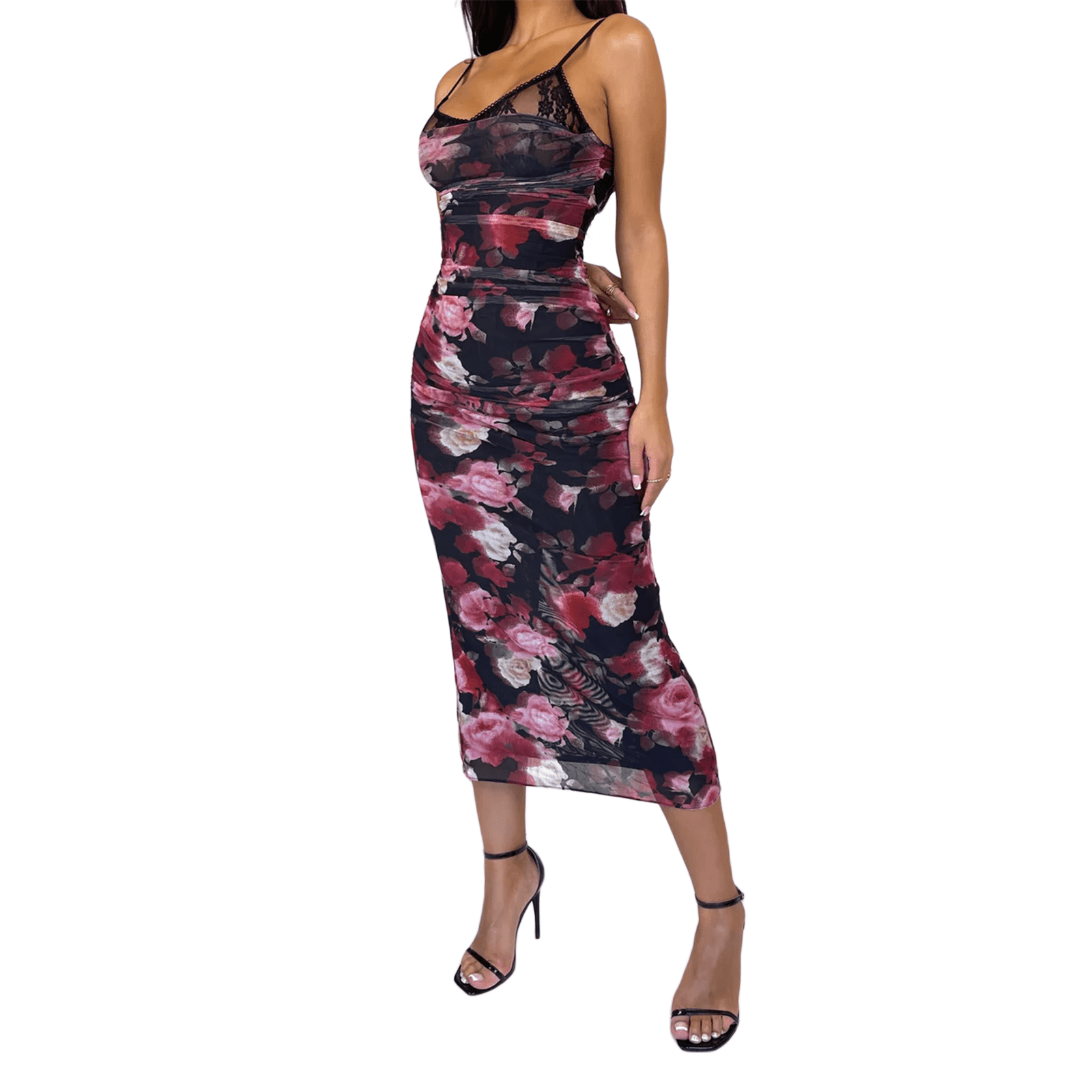 Women's Midi Cami Dress Floral Print Lace Patchwork Spaghetti Strap V-Neck  Bodycon Dress for Club Party - Walmart.com