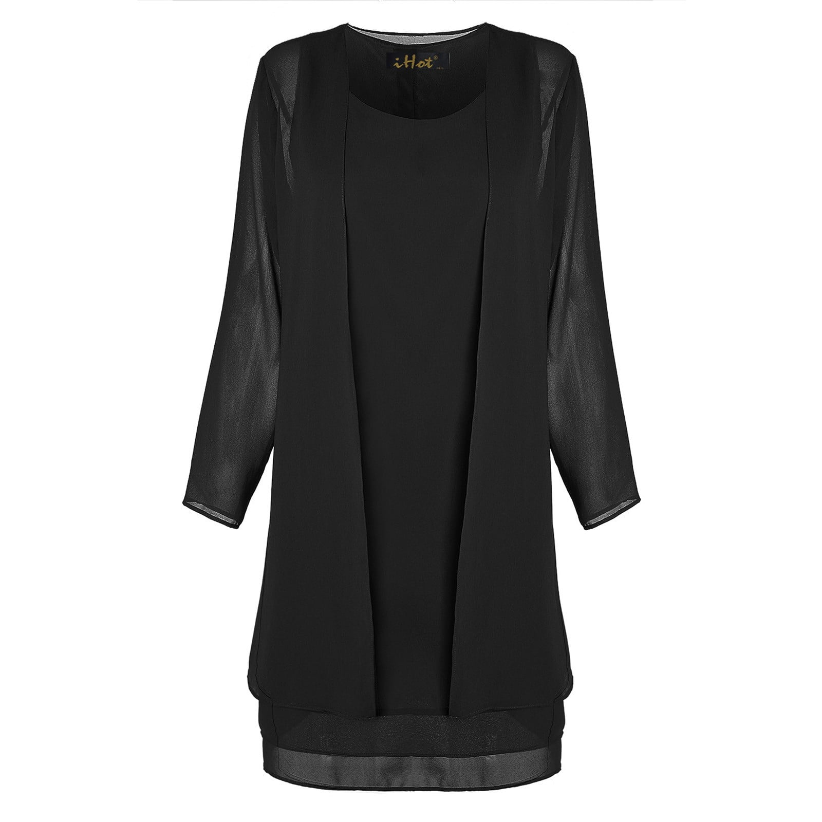 Women's Midi Dress 2 Piece Outfit Soild Sleeveless Loose Summer Dresses  with Jacket Formal Casual Black L - Walmart.com