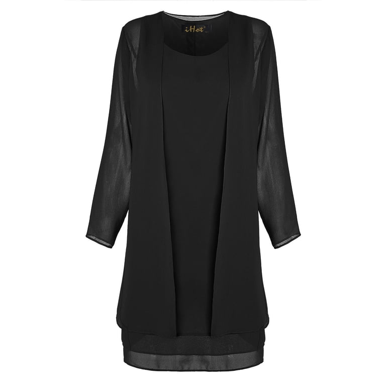 Women's Midi Dress 2 Piece Outfit Soild Sleeveless Loose Summer Dresses  with Jacket Formal Casual Black XXL - Walmart.com