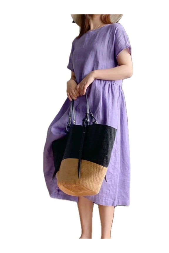 Women's Midi Dress Round Neck Casual with Pockets Full Size Plus Size Polyester 98% Elastane 2% Everyday wear