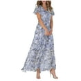 Women's Midi Dress Swing Long Dress Chiffon Floral Short Sleeve Ruffle
