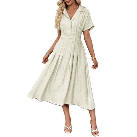 Women's Midi Dress with Pockets Ruched fifty six percent viscose thirty four percent polyamide ten percent linen