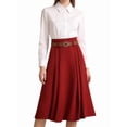 thumbnail image 1 of Women's Midi High Waist A-Line Flared Vinage Belt Skirt for Daily Wear Red S, 1 of 7