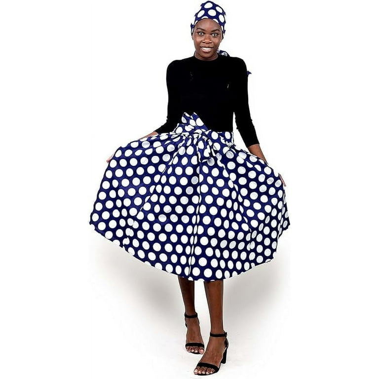 Women s Midi High Waist Maxi Cotton Skirt with Matching Head Wrap 2 Deep Pockets Elastic Waist with Attached Belts Walmart