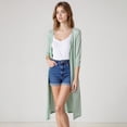 thumbnail image 1 of Women's Midi Length Cardigan, Ice Silk Blend Open Front Knit Cover Up, Lightweight and Breathable for Spring Summer Layering, Beach Cover Ups, and Casual Wear-Green, 1 of 6