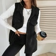 thumbnail image 1 of Women's Midi Length Fleece Vest, Shawl Collar Sleeveless Jacket, Button Down Vest, Warm Plush Vest, Fall Winter Layering Piece, Office Cardigan, Casual Vest Black L, 1 of 9