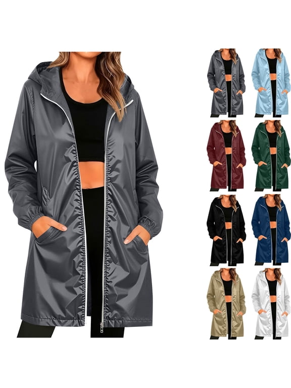 Women's Midi-Length Raincoat with Hood – Waterproof Windbreaker Jacket for Travel, Hiking & Rainy Season