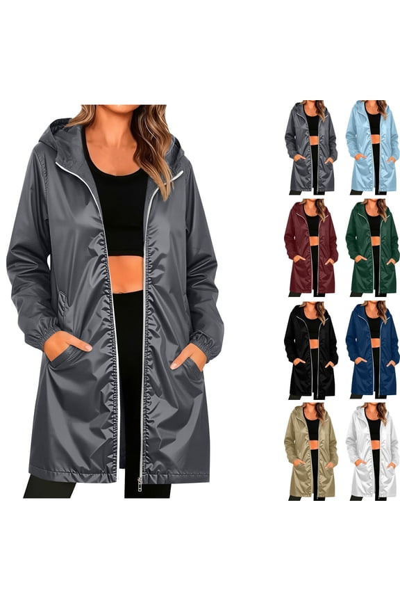 Women's Midi-Length Raincoat with Hood – Waterproof Windbreaker Jacket for Travel, Hiking & Rainy Season