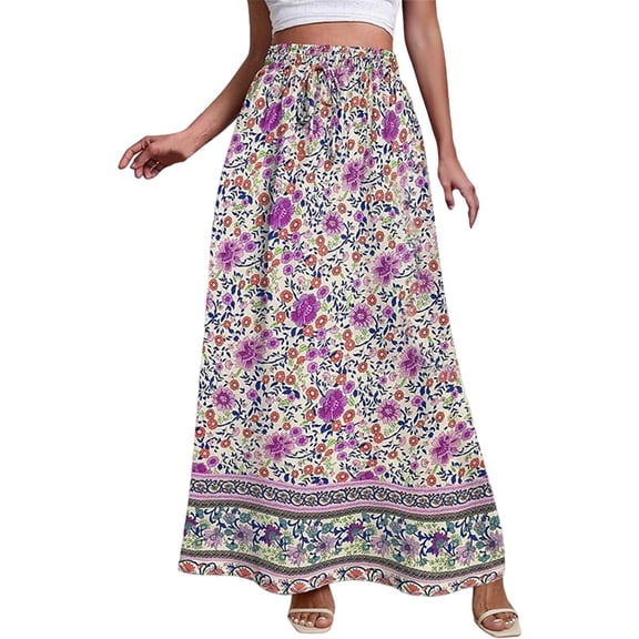 Women's Midi Length Skirts Summer Holiday Half Floral Print Leisure Activities Casual Boho Purple Skirt S