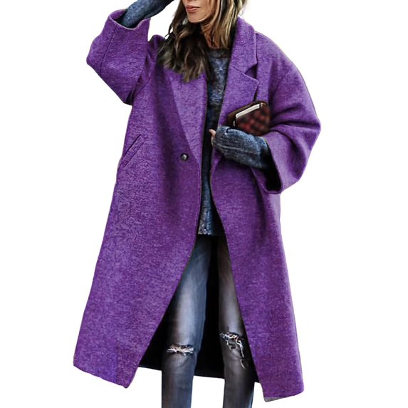Women's Midi Long Wool Coat Winter Double Breasted Notch Lapel Jacket Classic Dressy Casual Winter Trench Coat