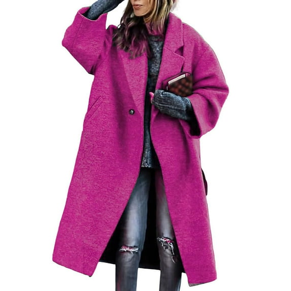 Women's Midi Long Wool Coat Winter Double Breasted Notch Lapel Jacket Classic Dressy Casual Winter Trench Coat