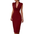 thumbnail image 1 of Women's Midi Pencil Dress Sleeveless Draped Cowl V Neck Elegant Sheath Dress formal office Cocktail Wedding Guest Dress Evening Gown Wine, 1 of 5