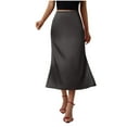thumbnail image 1 of Women's Midi Satin Skirt High Waisted Elegant Dressy Work Skirts Solid Color A-Line Flowy Skirts for Party Wedding Dark Gray M, 1 of 5