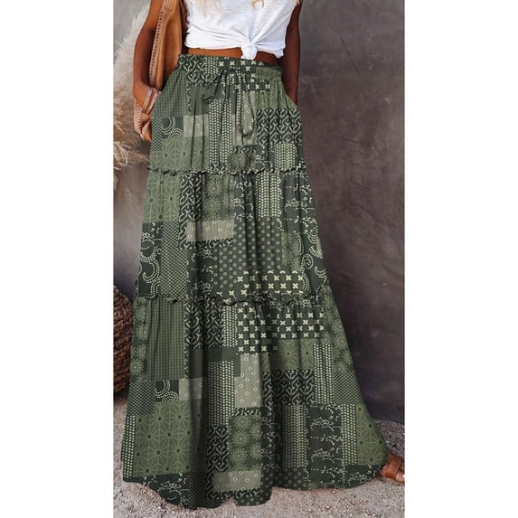 Women's Midi Skirt High Waisted Elastic Waist Layered Lined Flowy A Line Skirt with Subtle Iridescent Sheen Summer Skirts Army Green XXL