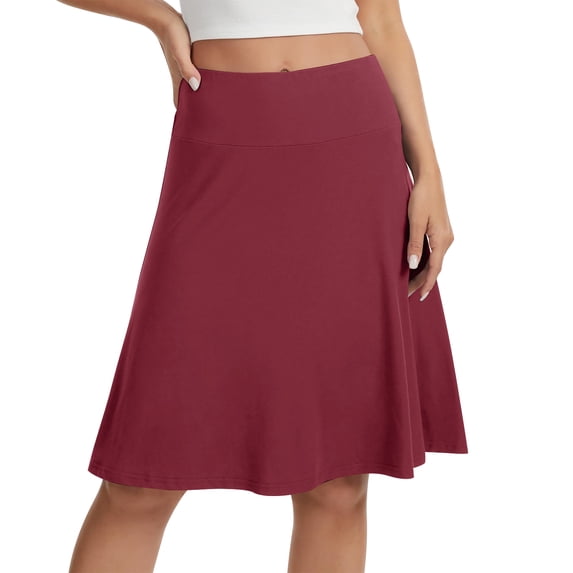 Women's Midi Skirt Stretchy High Waist A-Line Flared Lightweight Bottom Summer Solid Casual Skirts for Travel, Daily
