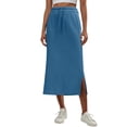 thumbnail image 1 of Women’s Midi Skirt with Elastic Waistband Drawstring and Side Slit Casual Straight Fit Soft Fabric Suitable for Daily Wear Blue M, 1 of 8