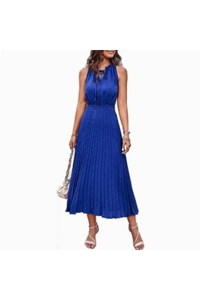 Women's Midi Summer Dresses Casual V Neck Swiss Dot Ruffle Sleeveless A Line Beach Sun Dress