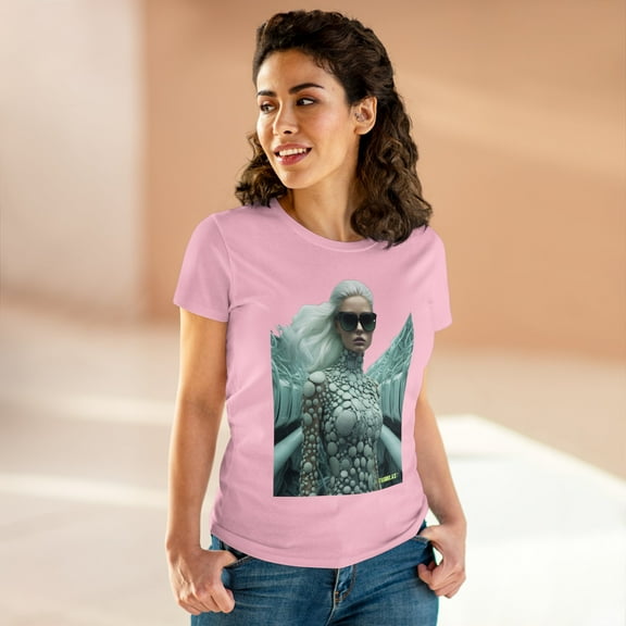 Women's Midweight Cotton T-Shirt Silver Futuristic Train Model 010
