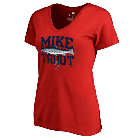 Women's Mike Trout Red Los Angeles Angels Player Hometown Collection V-Neck T-Shirt